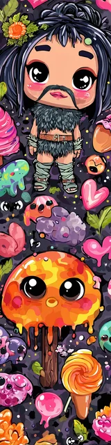 Free kawaii bookmark featuring a caveman with a mustache and hearts